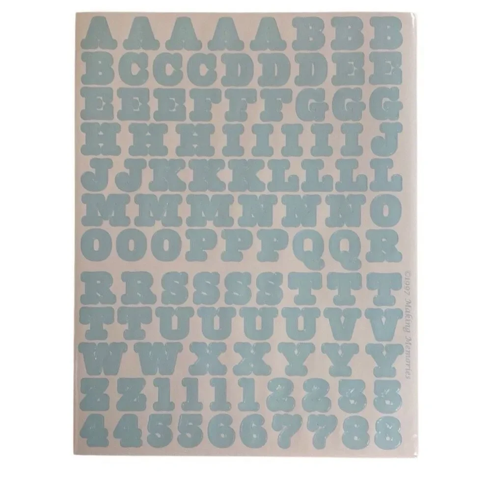 VTG 1997 Making Memories Stickers Letters Numbers Symbols 8 Sheets Pastel Blue